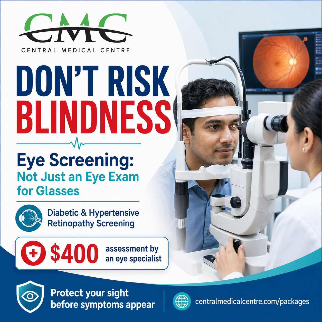Diabetic and hypertensive retinopathy eye screening at Central Medical Centre